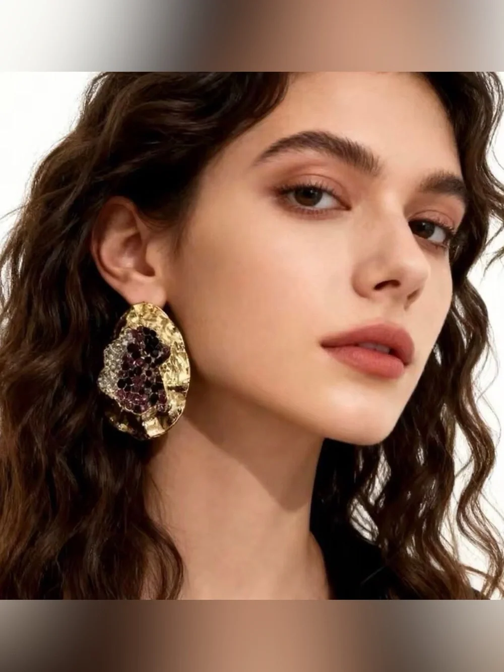Zara Limited Edition Rare Statement Earrings Gold Tone Rhinestone Red Burgundy